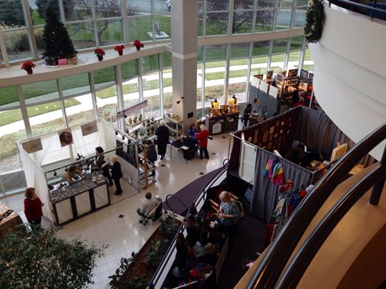 WinterFest 2014 booths seen from upper level of Hammons Hall lobby.
