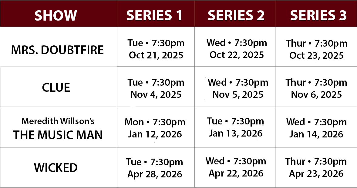 Broadway Season Chart with Subscriber Dates and Times